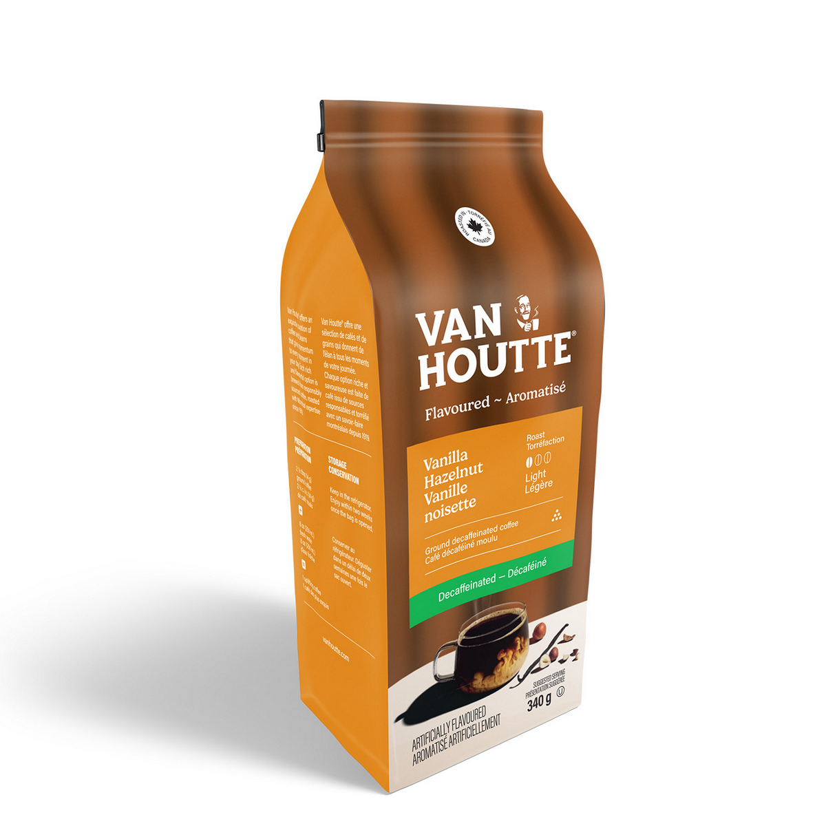 Van Houtte Vanilla Hazelnut Decaf Light Roast Ground Coffee U9