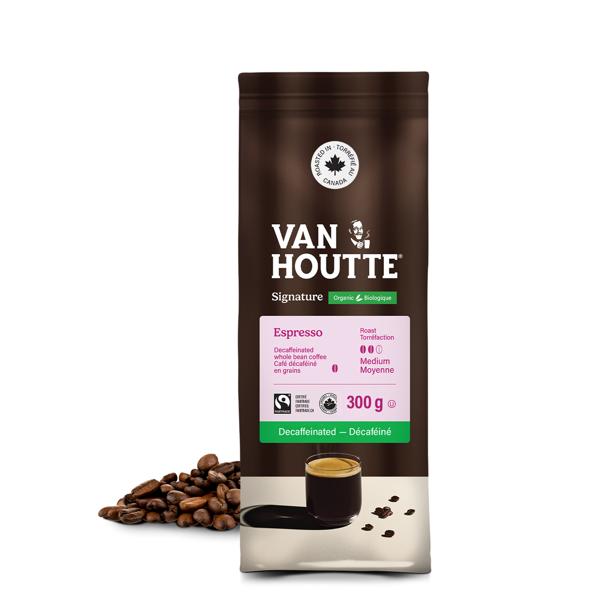 Van Houtte Espresso Decaf Organic Fairtrade Signature Collection Whole Dark Roast Beans Q1
