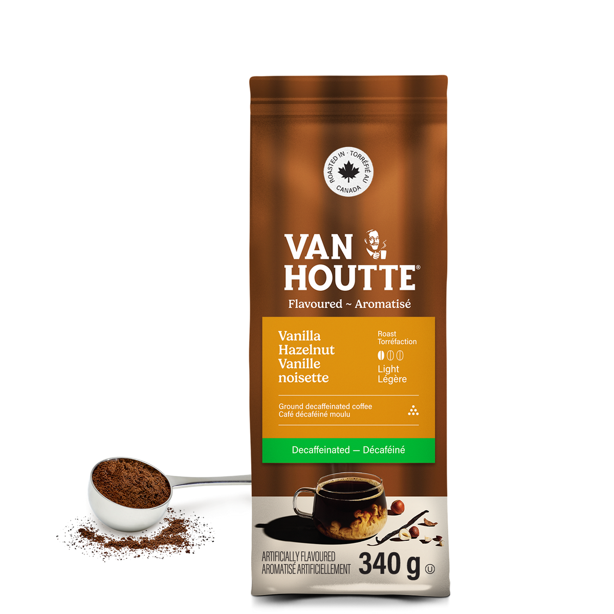 Van Houtte Vanilla Hazelnut Decaf Light Roast Ground Coffee U9